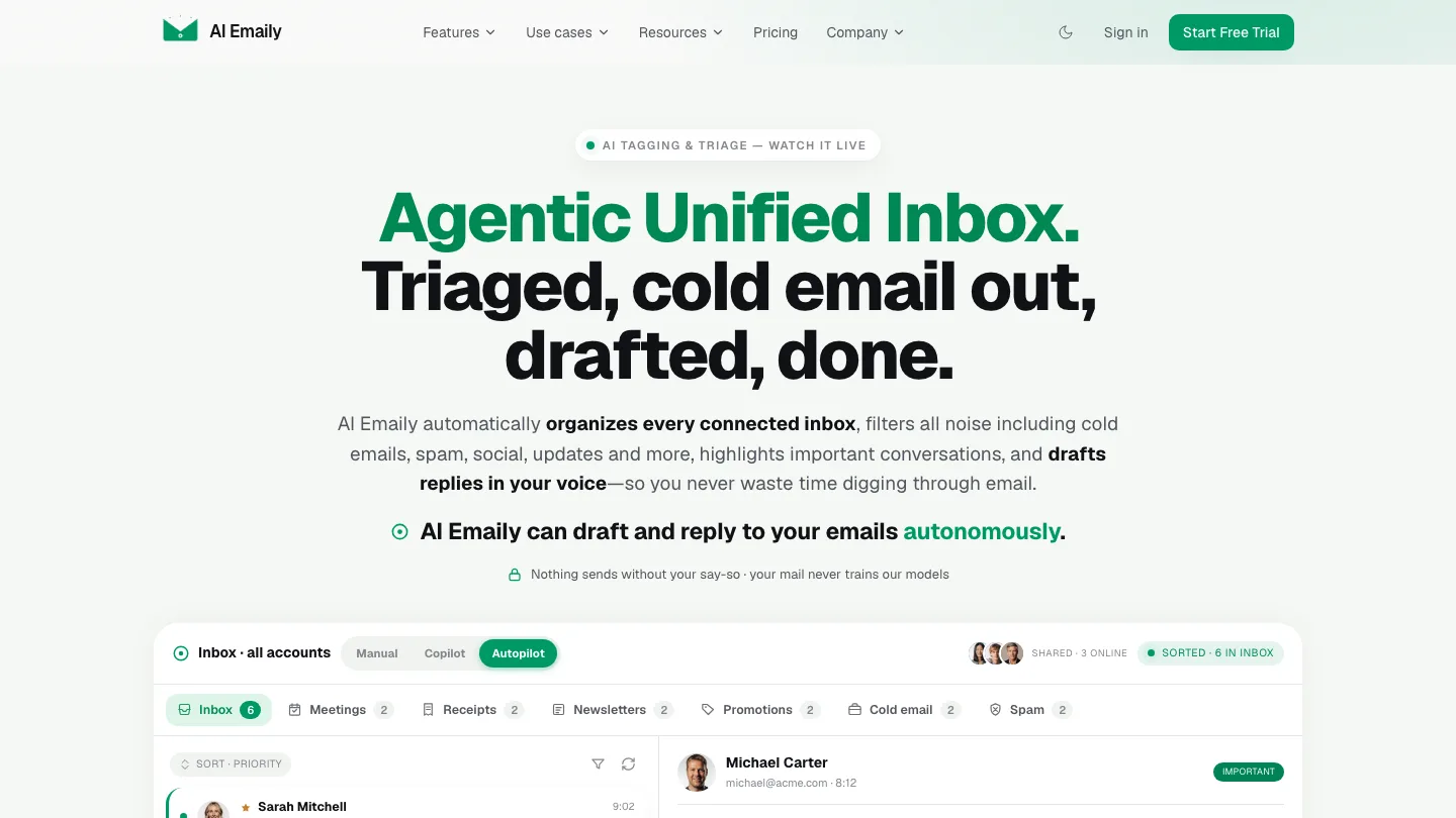 AI Emaily product interface