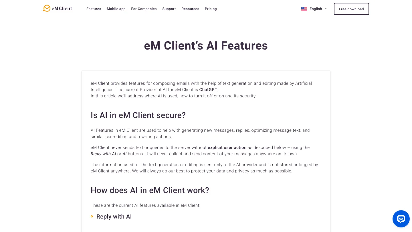 eM Client AI product interface