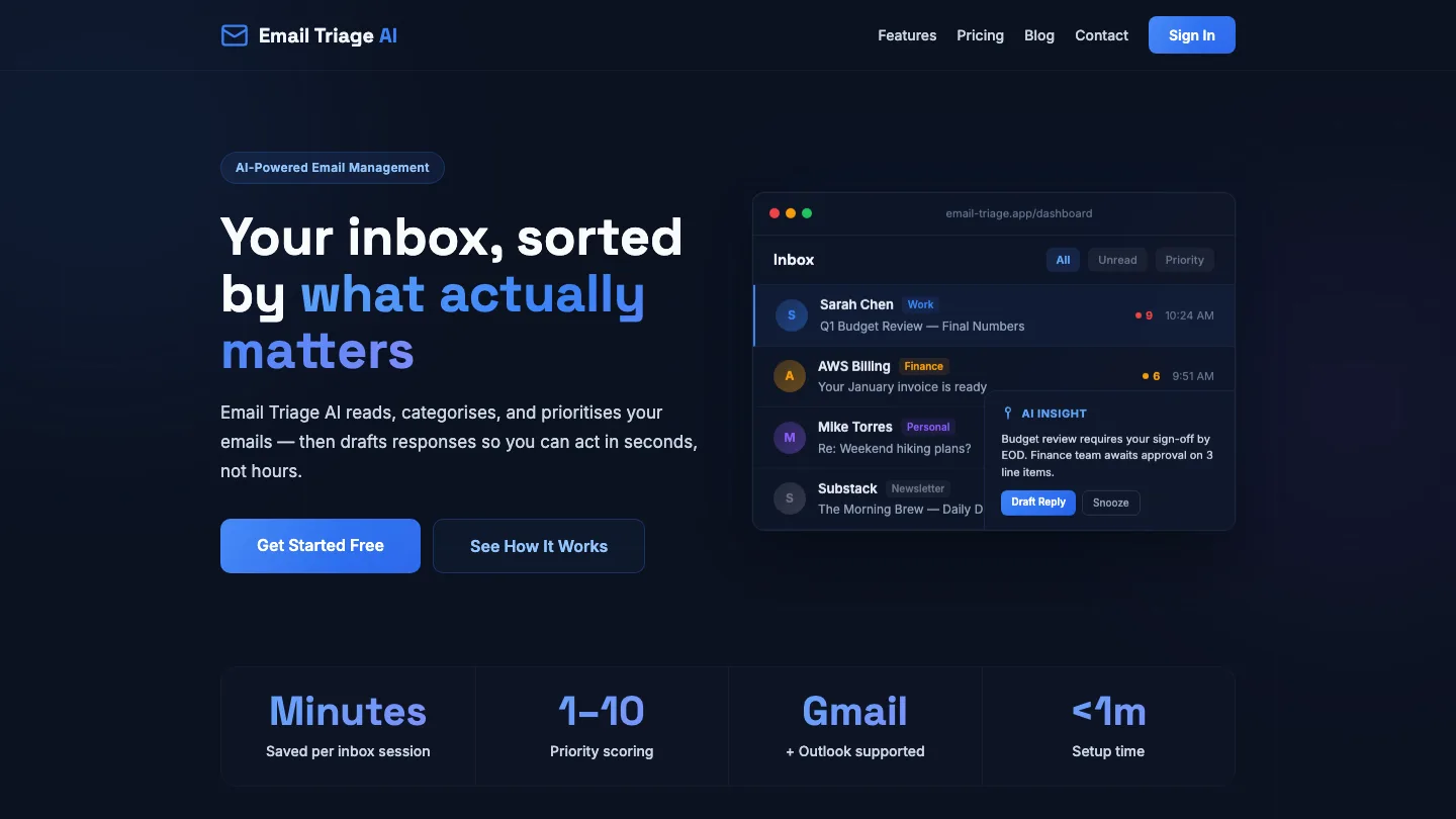 Email Triage AI product interface