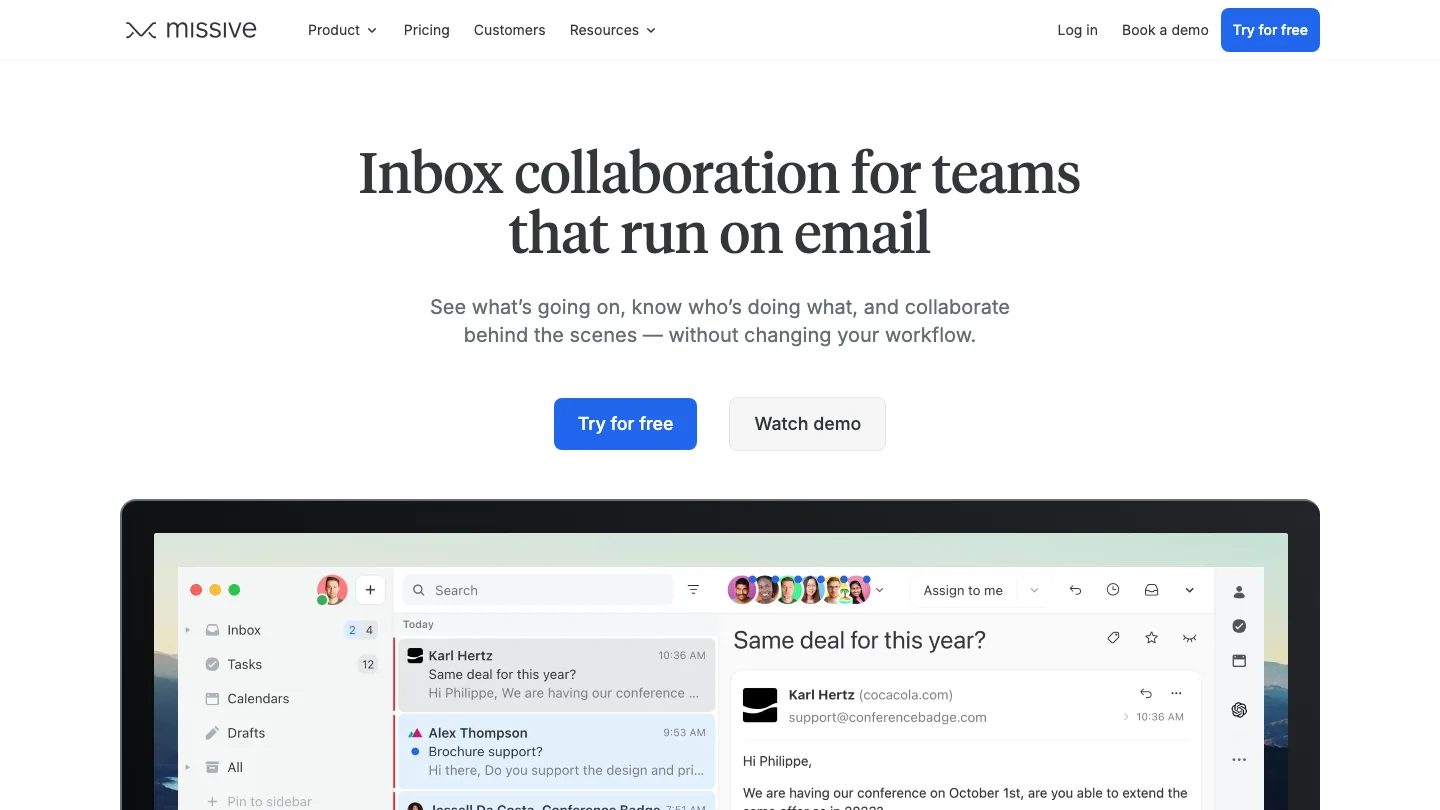 Missive product interface