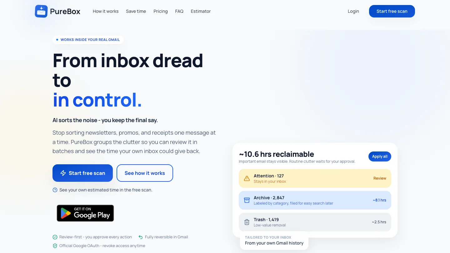 PureBox.ai product interface