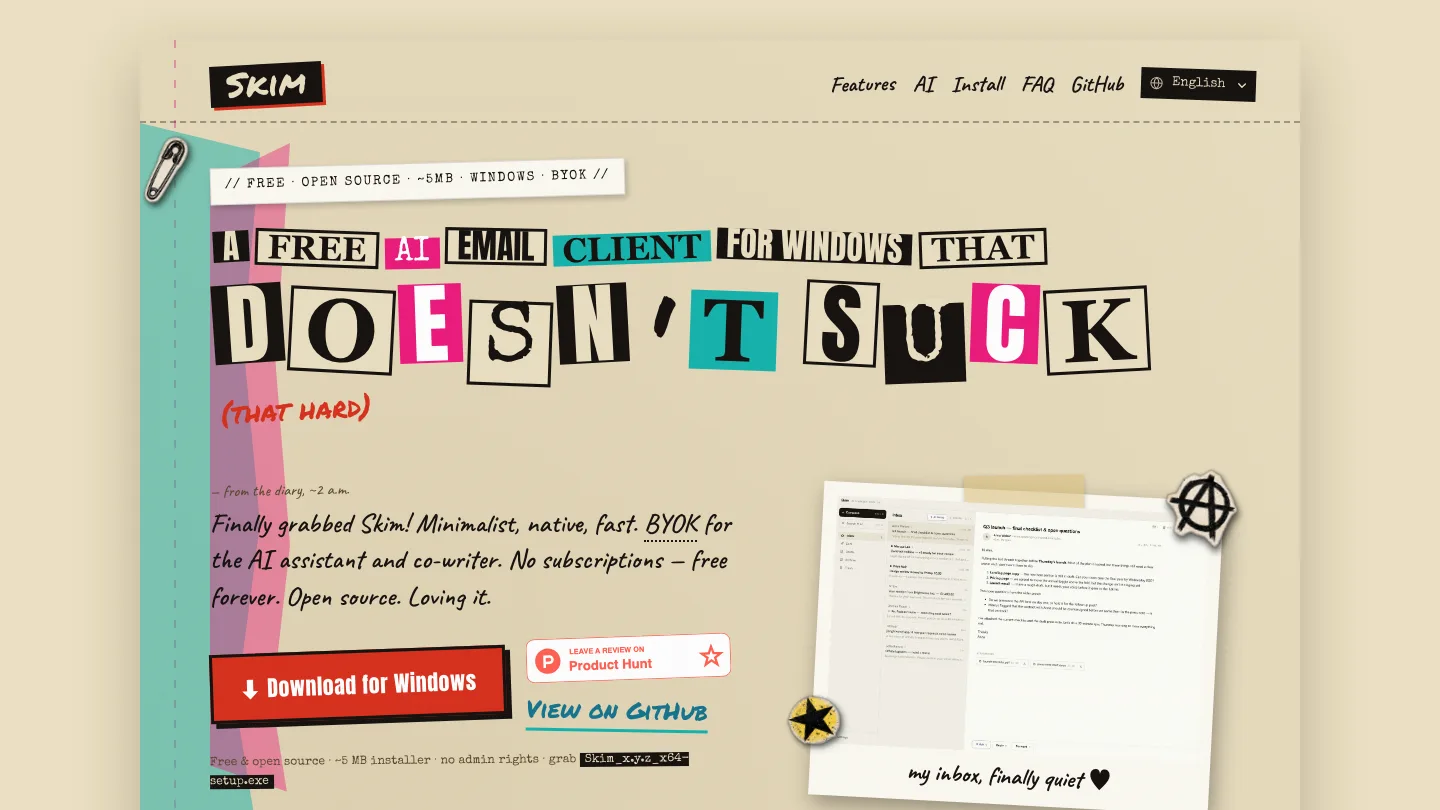 Skim product interface